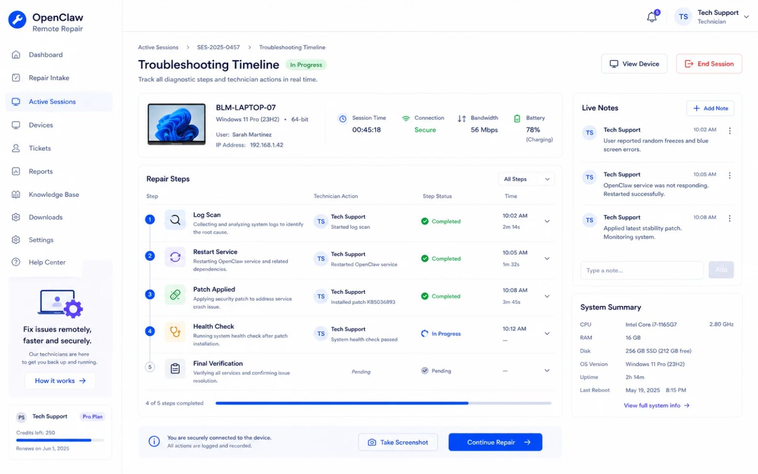 OpenClaw Remote Repair interface for OpenClaw connection, model, and configuration errors